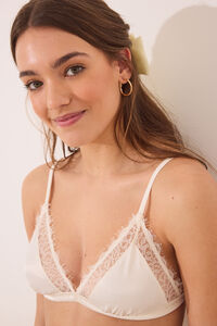 Women'secret Suti&atilde; triangular NATURAL em cetim e renda branca