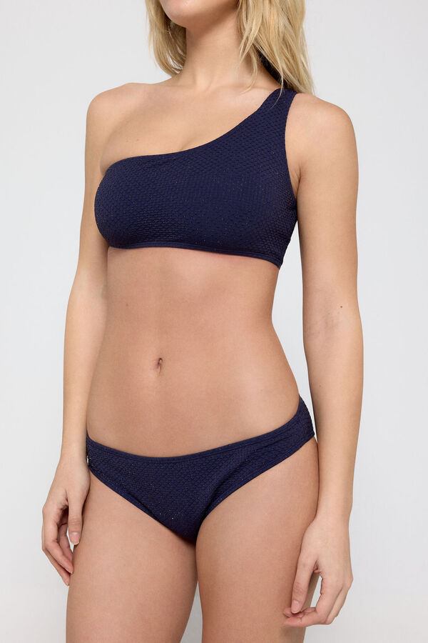 Pieces Calcinha de biquíni lurex assimétrica azul