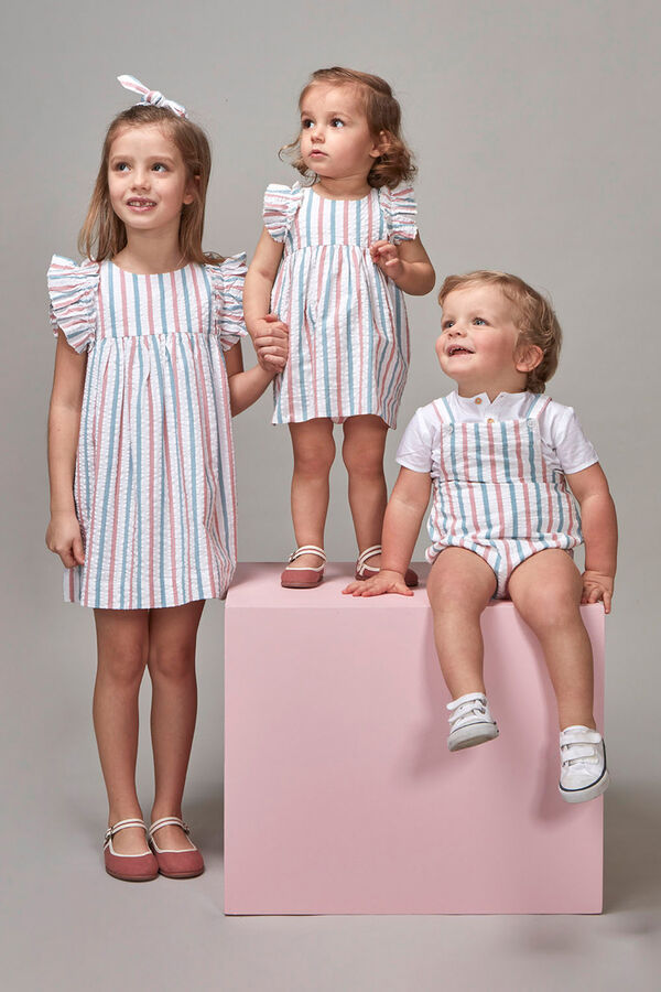 Gocco Vestido de rayas con volantes en mangas azul claro turquesa