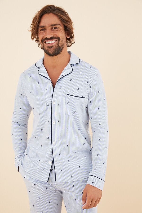 Womensecret Pijama de homem composto por calças e camisola de manga comprida, 100% algodão, em cor verde, com estampado de xadrez. azul