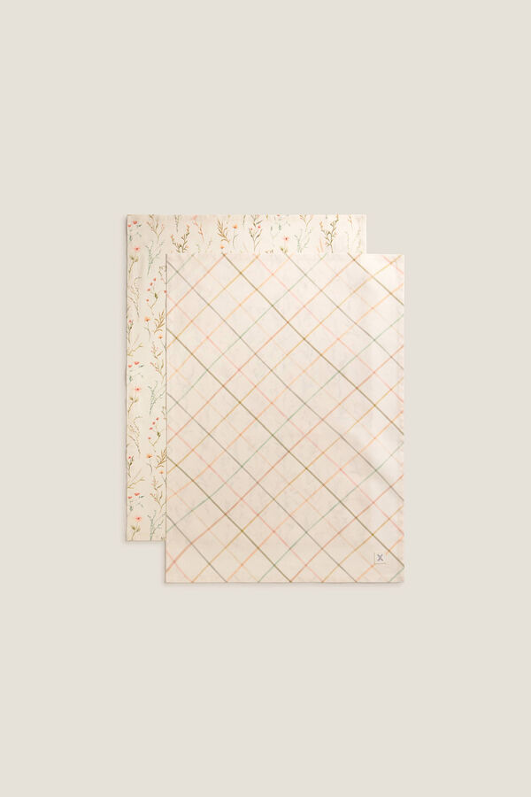 Textura Set de trapos de algod&oacute;n flores y cuadros marfil