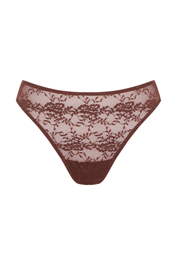 Women'secret Tanga renda castanho-escuro cru