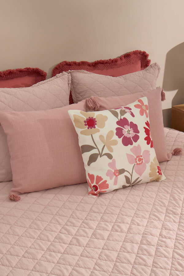 Textura Colcha contorno crochet algod&oacute;n. Cama 150-160cm. rosa