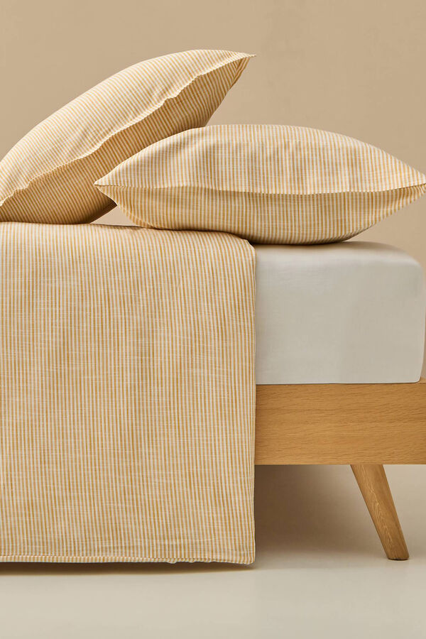 Textura Funda n&oacute;rdica algod&oacute;n rayas efecto lino amarillo