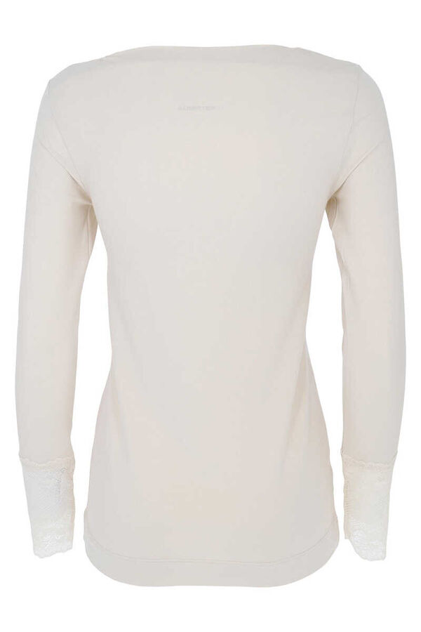 Cotonella T-shirt t&eacute;rmica para mulher, com gola caixa e manga comprida com renda bege