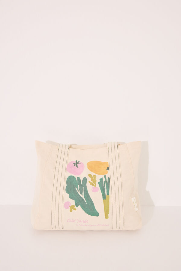 Women'secret Mala shopper de algod&atilde;o com estampa vegetal  bege