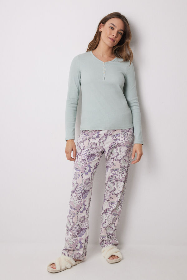 Women'secret Camiseta manga comprida canelada verde cinzento