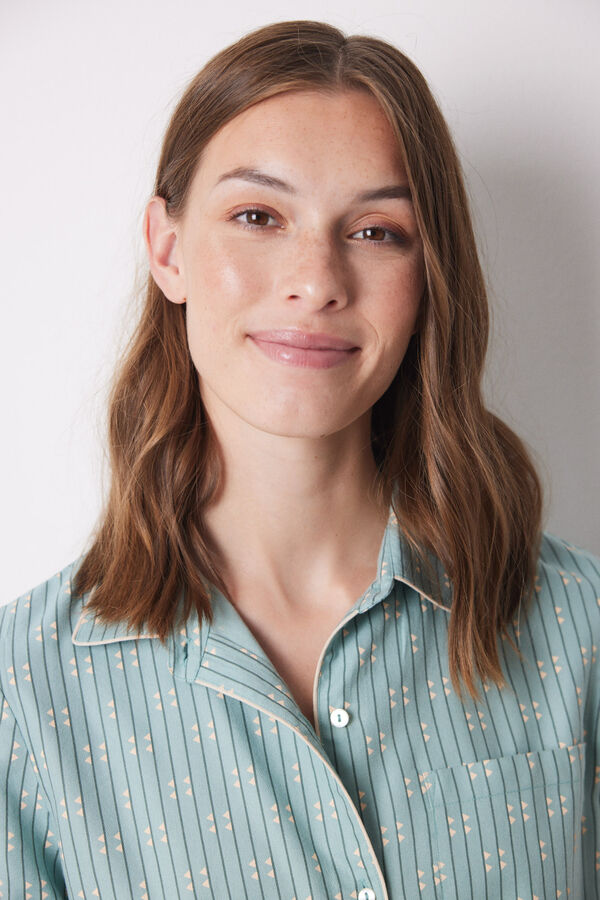 Women'secret Pijama camisero largo franela azul estampado