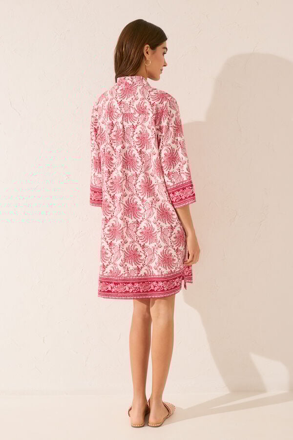 Women'secret Vestido midi camisero estampado hojas burdeos