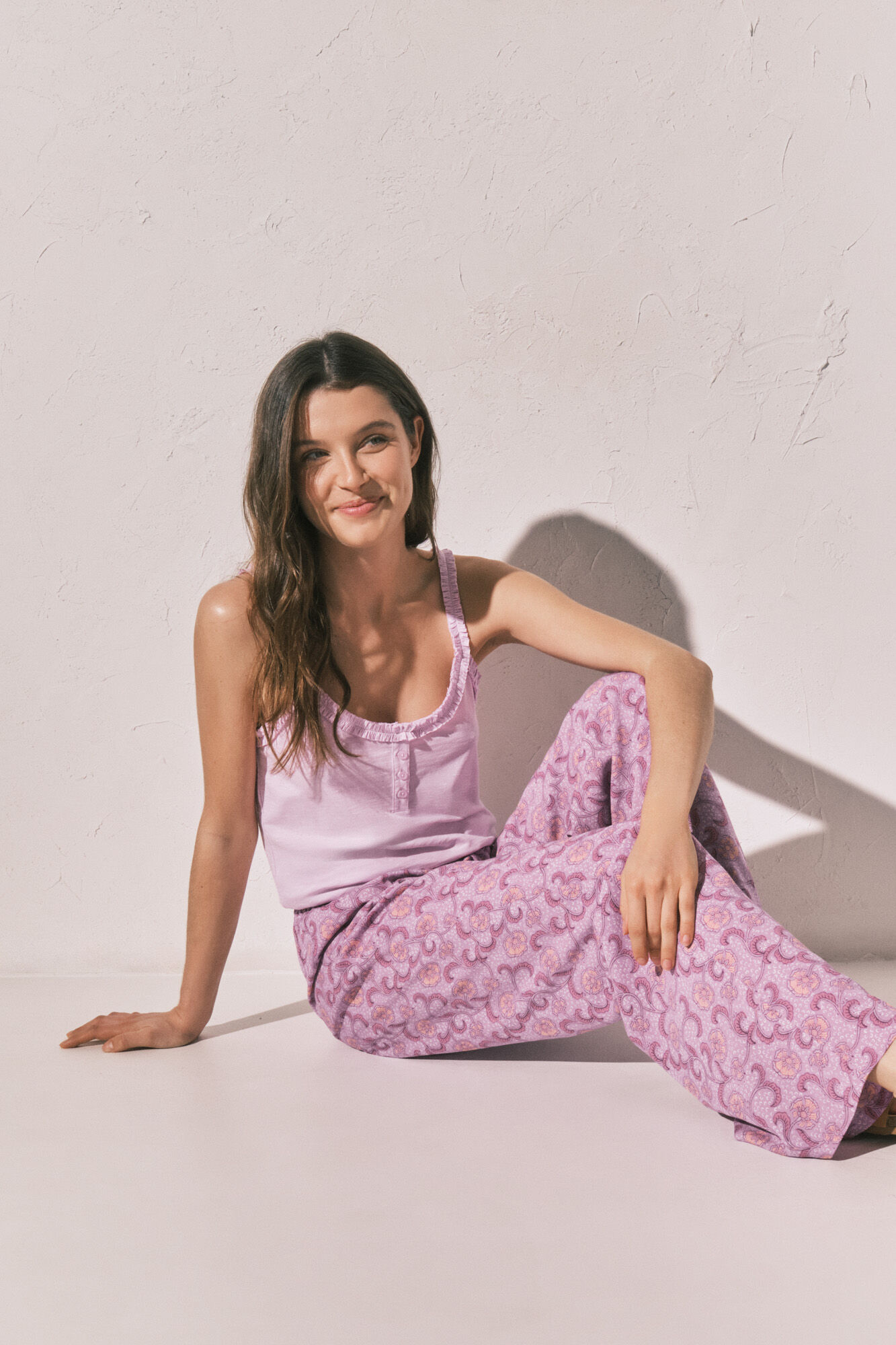 Women'secret Pantal&oacute;n largo estampado flores rosa