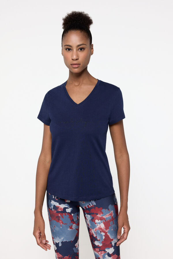 Only Play Camiseta de manga corta y de cuello V, con logo frontal azul