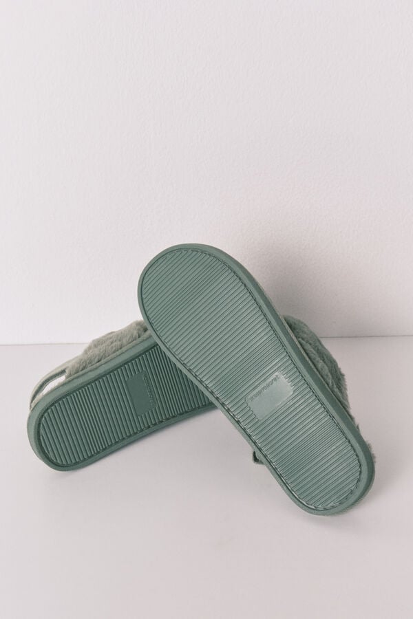 Women'secret Zapatillas casa zueco pelo verde verde