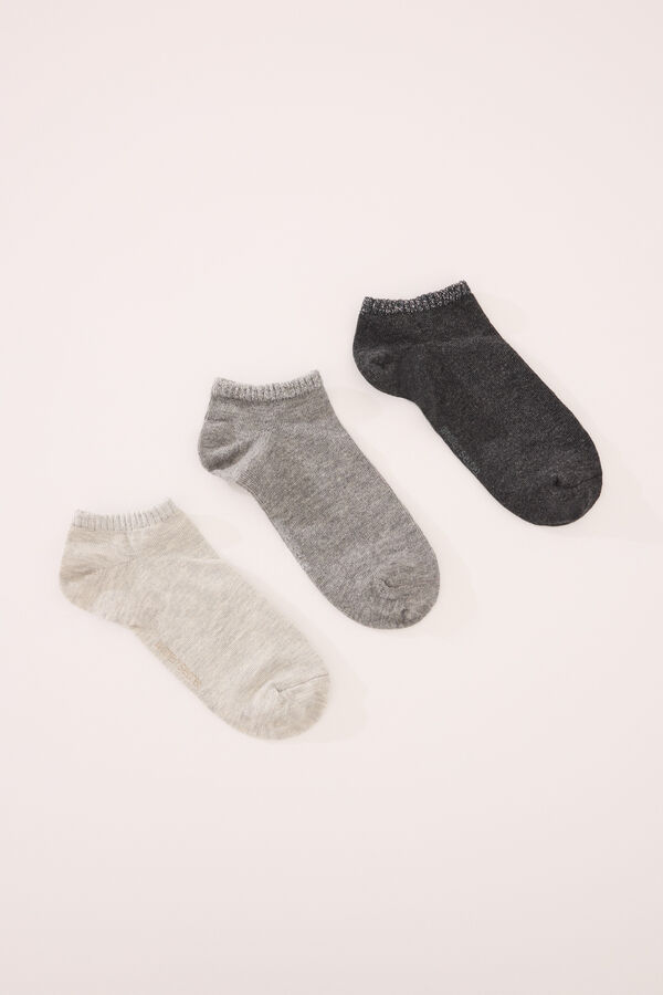 Women'secret Pacote de 3 meias curtas de lurex cinza cinzento