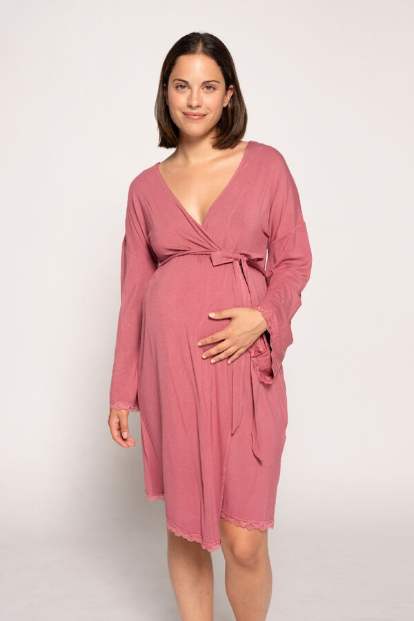 Ohma! Robe pr&eacute;-mam&atilde; com renda no tom estampado