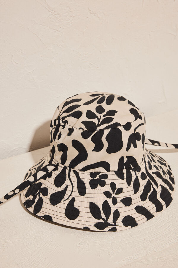 Women'secret Bucket hat reversible flores b&w negro