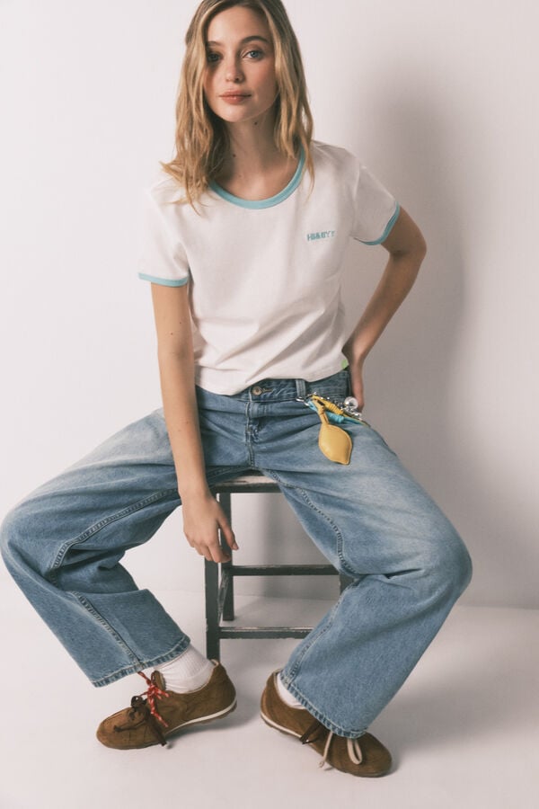 HI&BYE T-shirt lisa manga curta em 100% algod&atilde;o branca branco