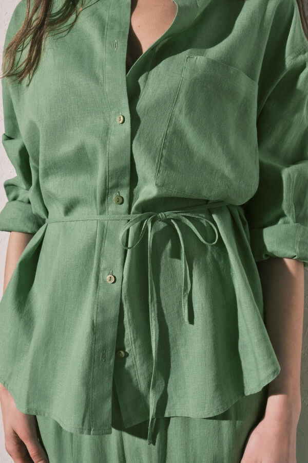 Women'secret Camisa manga larga lino verde verde