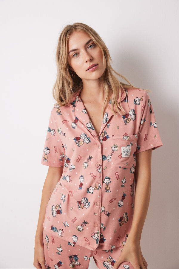 Women'secret Pijama camisero s&uacute;per soft rosa Snoopy naranja