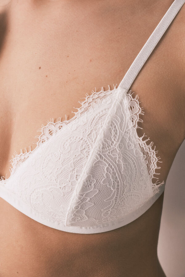 HI&BYE Soutien triangular em renda branco bege