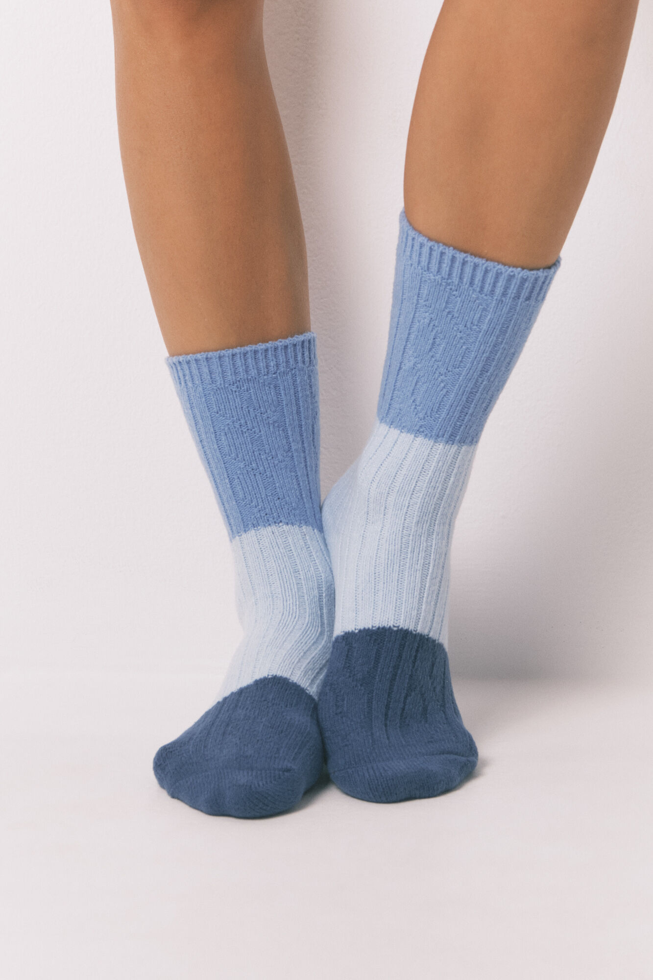 Women'secret Meias compridas azuis com textura mista