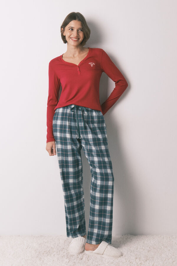 Women'secret Camiseta manga larga waffle rojo rojo