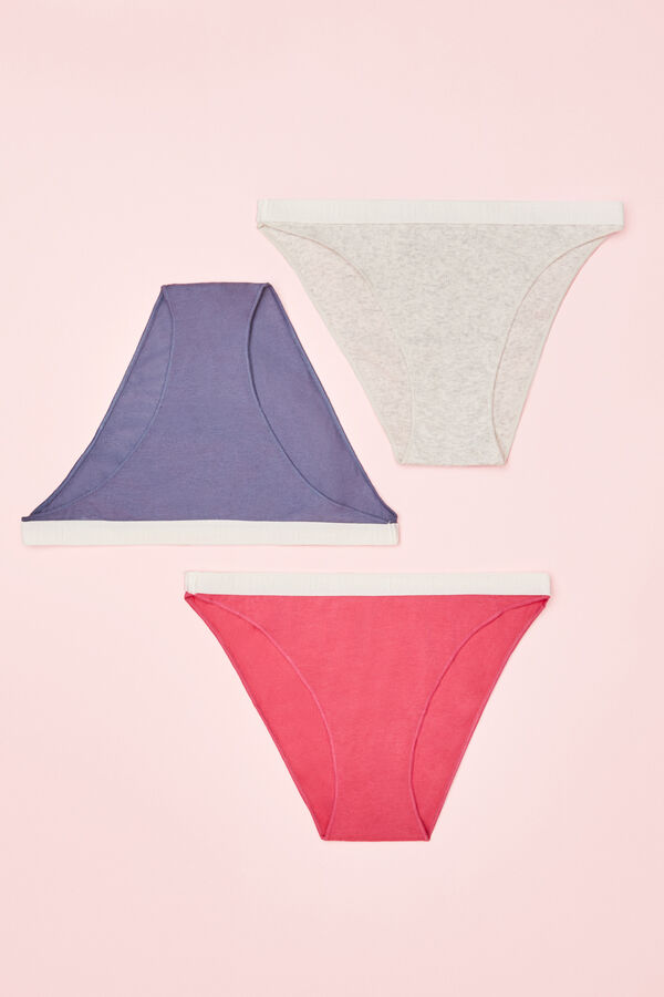 HI&BYE Pack 3 bragas algod&oacute;n logo azul, gris y fucsia estampado