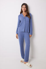 Women'secret Pijama camisero largo soft touch azul azul
