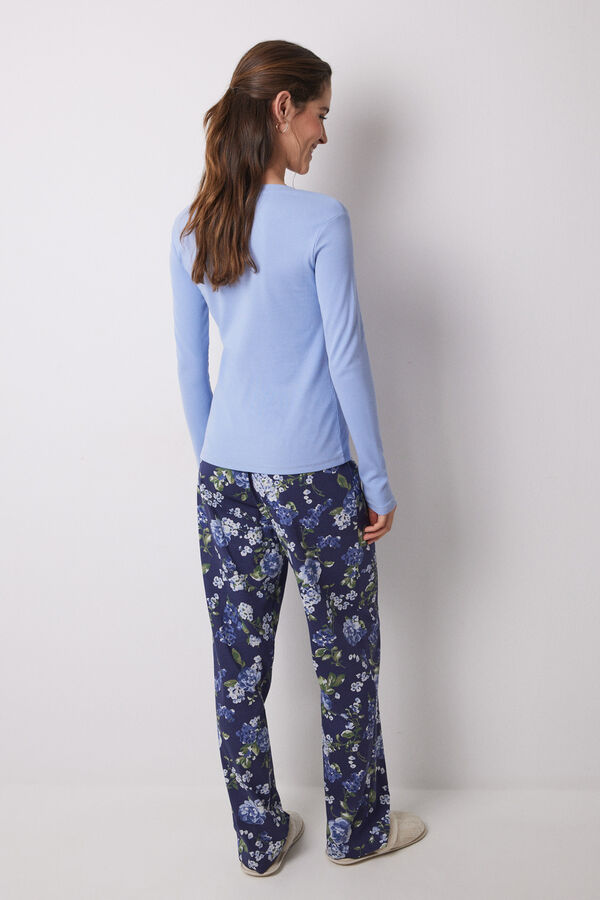 Women'secret Pijama largo 100% algod&oacute;n canal&eacute; azul flores azul
