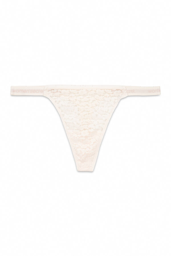 Women'secret Tanga de renda com estampa animal renda bege
