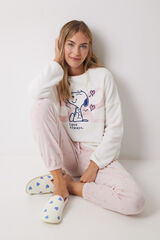 Women'secret Pijama largo polar suave Snoopy lazos marfil
