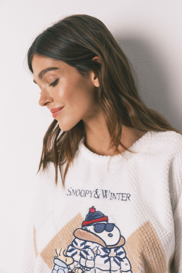 Women'secret Pijama comprido mousse polar do Snoopy bege