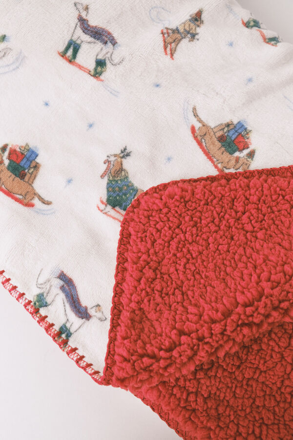 Women'secret Manta de polar e pelo com c&atilde;es estampado