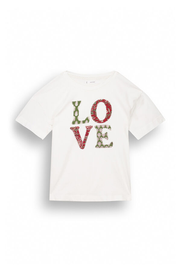 Women'secret Camiseta manga corta 100% algod&oacute;n LOVE marfil