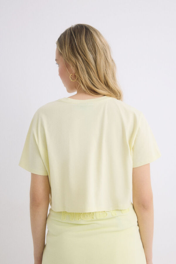 HI&BYE Camiseta 100% algod&atilde;o amarela estampado