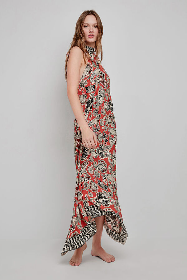 Gisela Vestido midi longo estampado branco