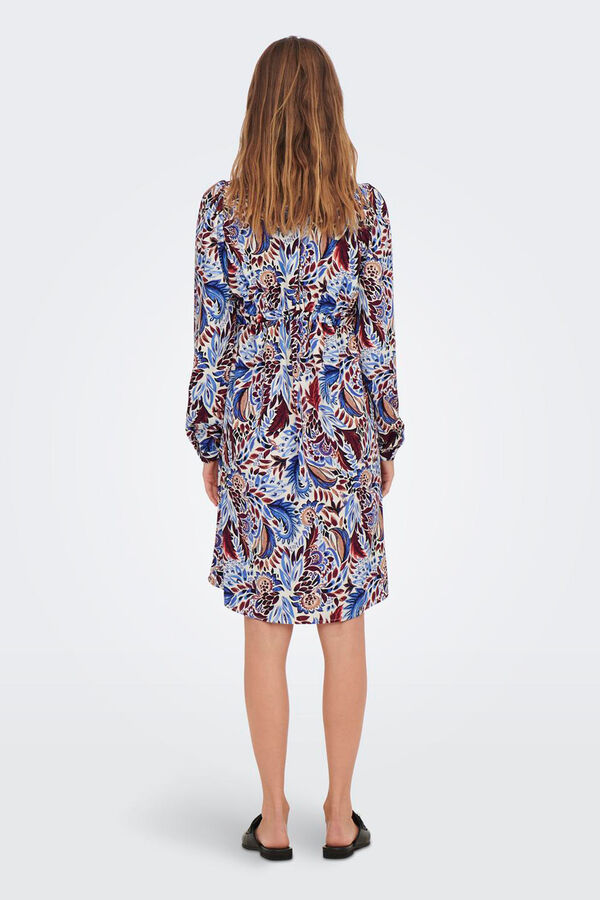 Only Maternity Vestido midi com fecho cruzado e ajuste na cintura, estampado bege