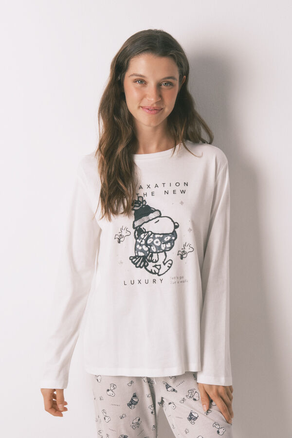 Women'secret Pijama largo 100% algod&oacute;n Snoopy blanco