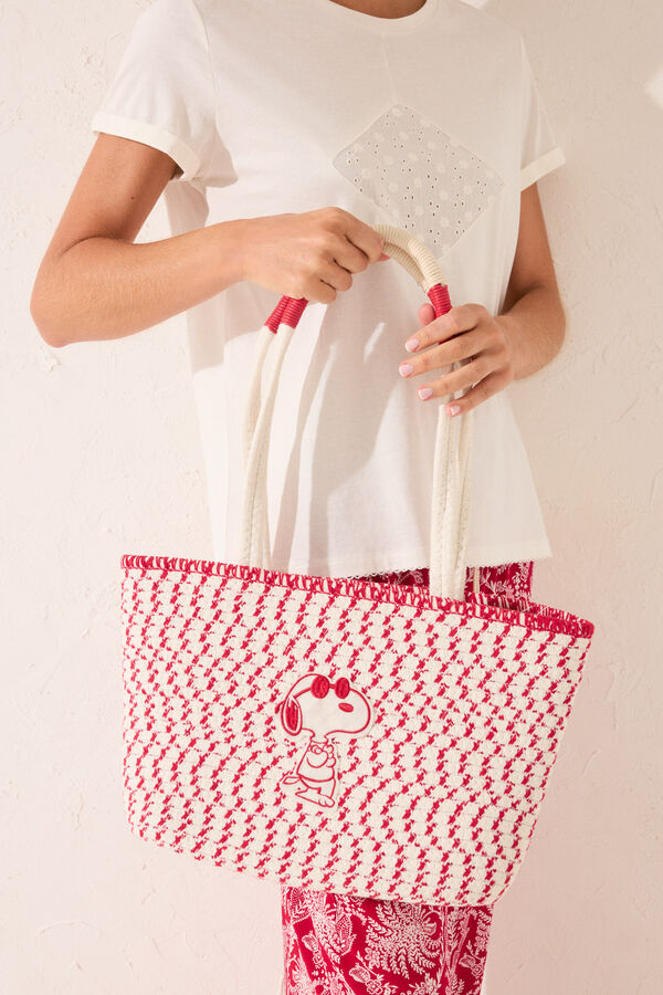 Women'secret Bolso mediano shoper Snoopy blanco