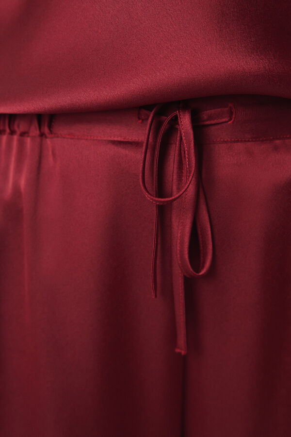 Women'secret Conjunto robe de cetim marrom, top e cal&ccedil;a pijama vermelho