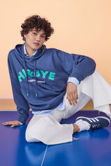 HI&BYE Sudadera capucha felpa azul oscuro logo azul