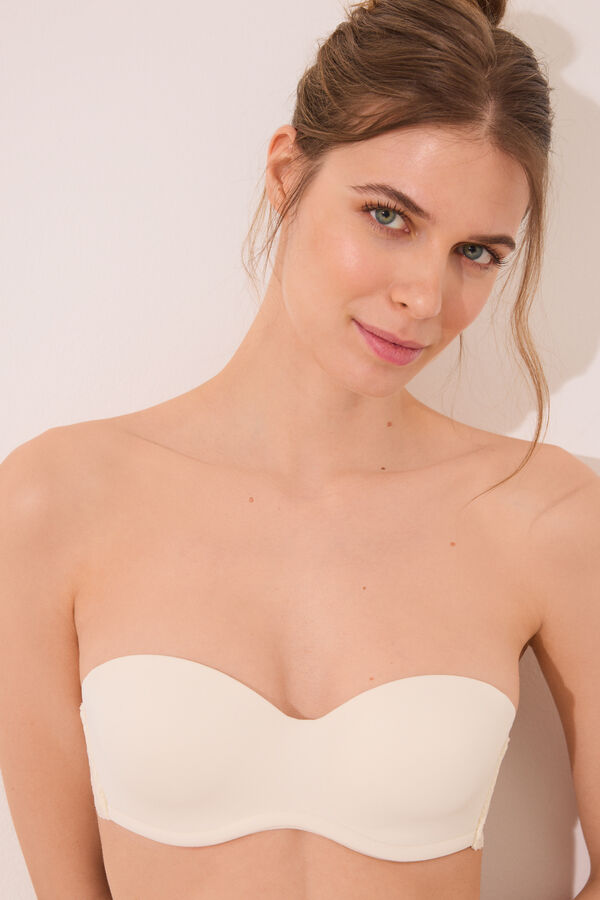 Women'secret Sujetador STRAPLESS microfibra y encaje crema marfil
