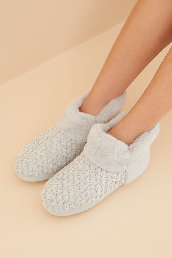 Women'secret Zapatillas casa bota pelo gris gris