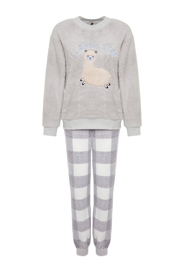 Trendyol Conjunto pijama polar cuadros gris gris