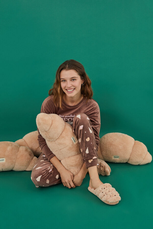 Women'secret Pijama veludo Manolo Bakes cru