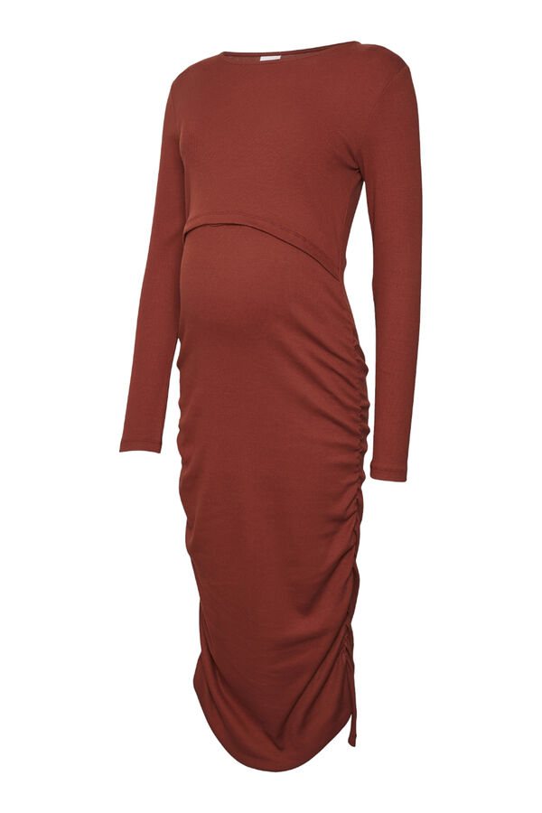 Mamalicious Vestido midi de malha fina para maternity castanho