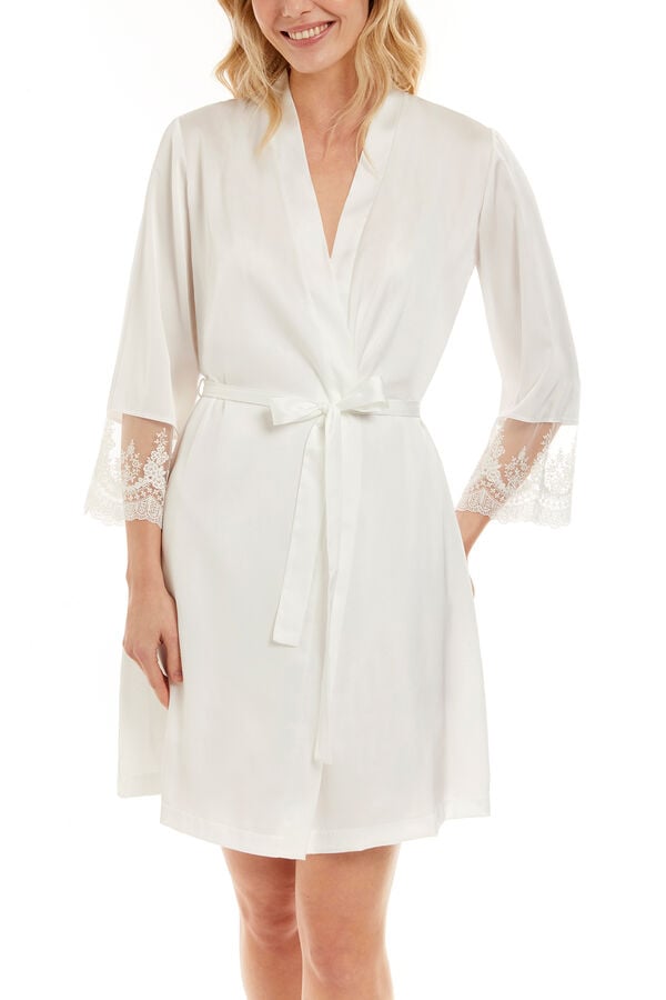 Ivette Bridal Robe curto em crepe essen bege