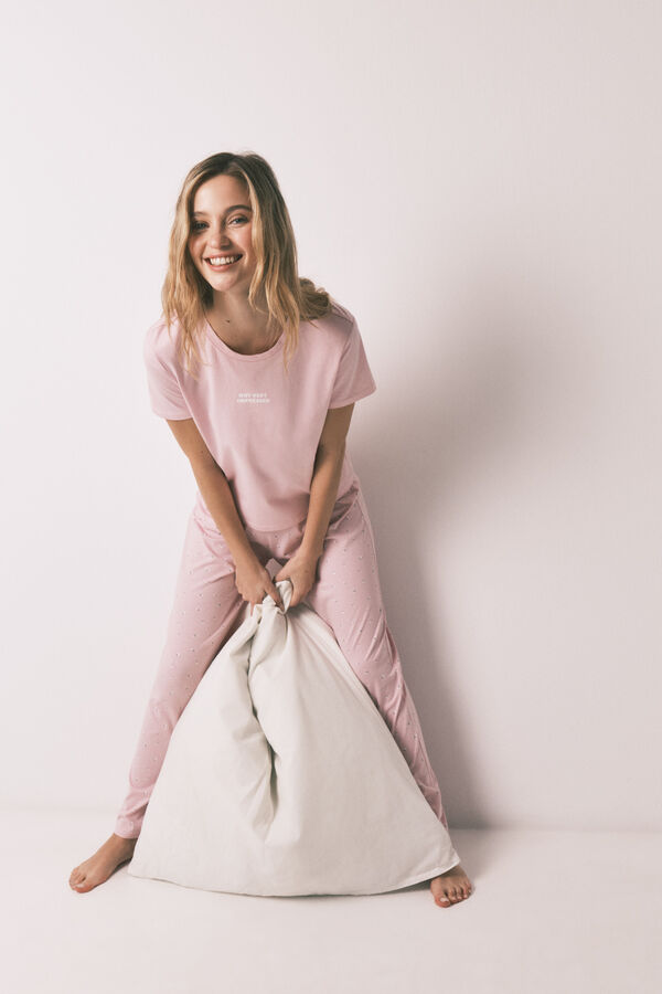 HI&BYE Pijama comprido em algod&atilde;o estampado de miniflores rosa rosa