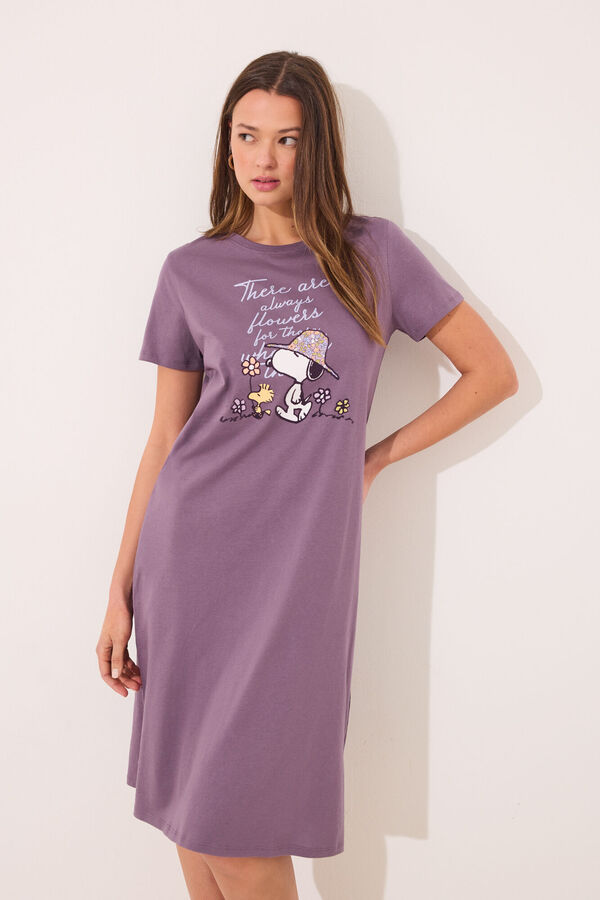 Women'secret Camisa de dormir midi Snoopy roxa 100% algod&atilde;o rosa