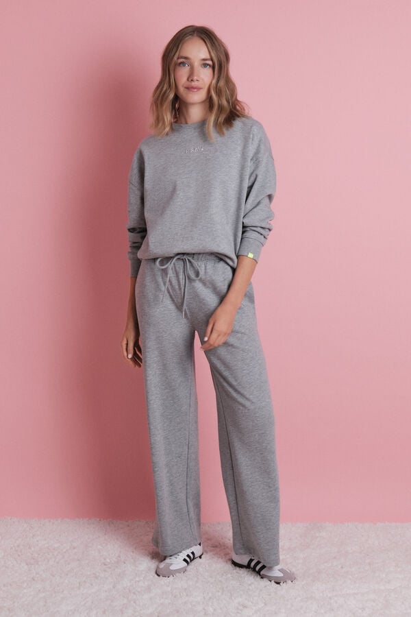 HI&BYE Pantal&oacute;n largo flare felpa gris gris