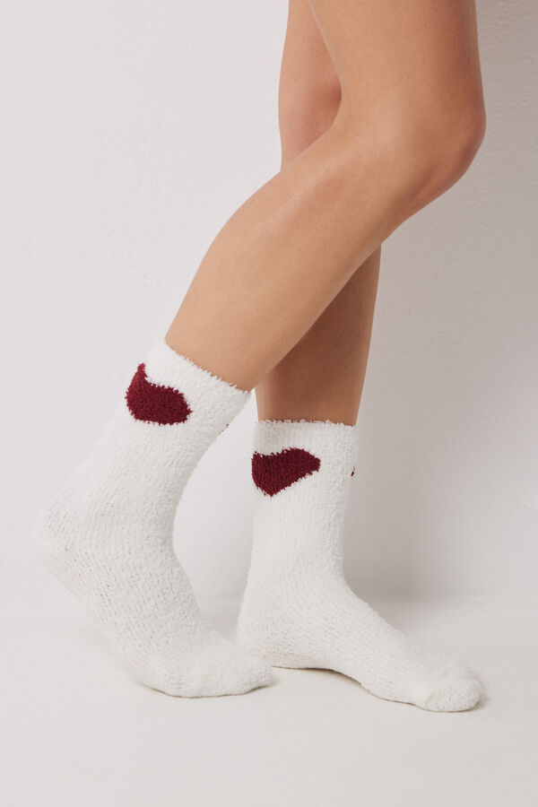 Women'secret Calcetines pelo blanco coraz&oacute;n blanco